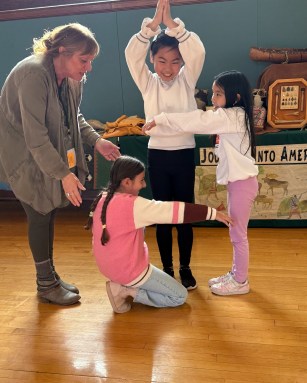 Munsey Park Elementary School students partake in a Native American lesson activity