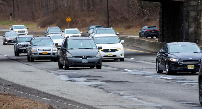 Potholes and Traffic on the Northern State Parkway on Long Island, New York