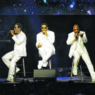 Wanyá Morris, Nathan Morris and Shawn Stockman of Boyz II Men perform at The Chelsea at The Cosmopolitan of Las Vegas on August 31, 2024 in Las Vegas, Nevada.