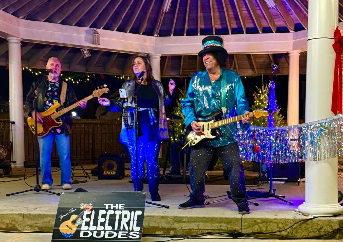 The Electric Dudes performing at the Farmingdale Village New Year's Eve ball drop.