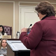 Attorney Kathleen Deegan Dickson presenting to the North Hempstead Town Board the details of London Jewelers' third floor addition