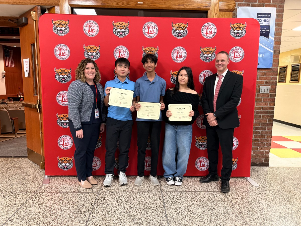 Photo left to right, Ms. Veronica Ade, Kyle Lau, Ammar Arif, Olivia Zeng Dr. Robert Teseo