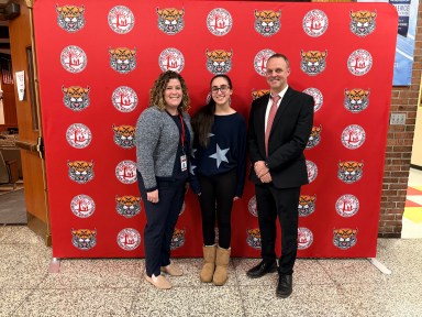 Photo left to right, Ms. Veronica Ade, Alaina Pinto and Dr. Robert Teseo, Director of Mathematics and Interim Director of Science