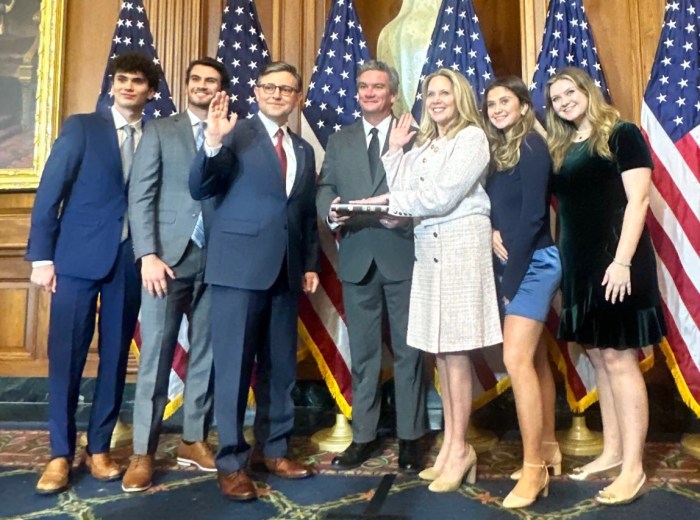 U.S. Rep. Laura Gillen sworn in by House Speaker Mike Johnson alongside her family on Jan. 3