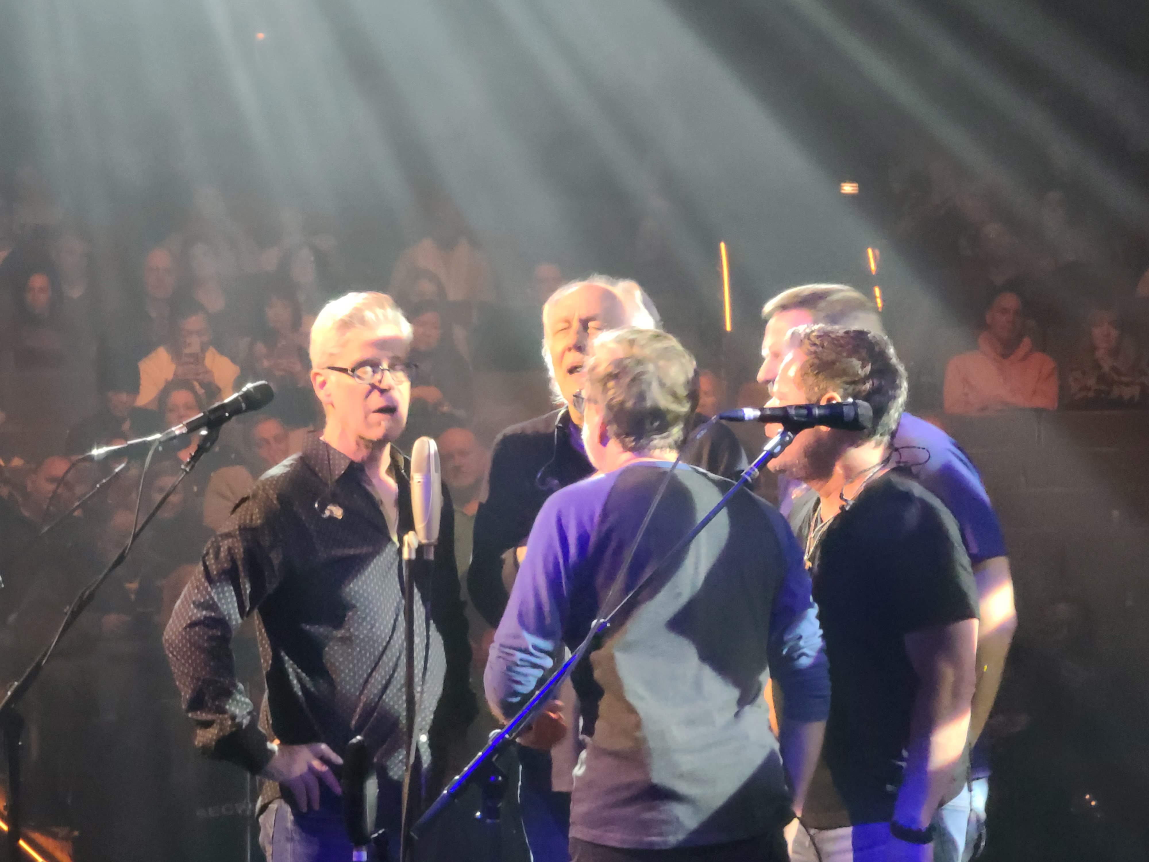 Little River Band members Wayne Nelson, Chris Marion, Ryan Ricks, Colin Whinnery and Bruce Wallace sang a cappella around a microphone.