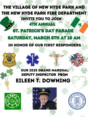 The village of New Hyde Park and New Hyde Park fire department invite residents for St. Patrick's Day parade