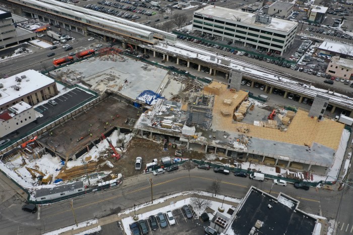 Drone photos of construction at 99 Newbridge Road in Hicksville