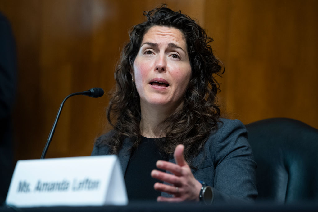 Amanda Lefton testifies during the Senate Energy and Natural Resources Committee when she was director of the Bureau of Ocean Energy Management on Thursday, May 13, 2021. (Photo By Tom Williams/CQ-Roll Call, Inc via Getty Images)