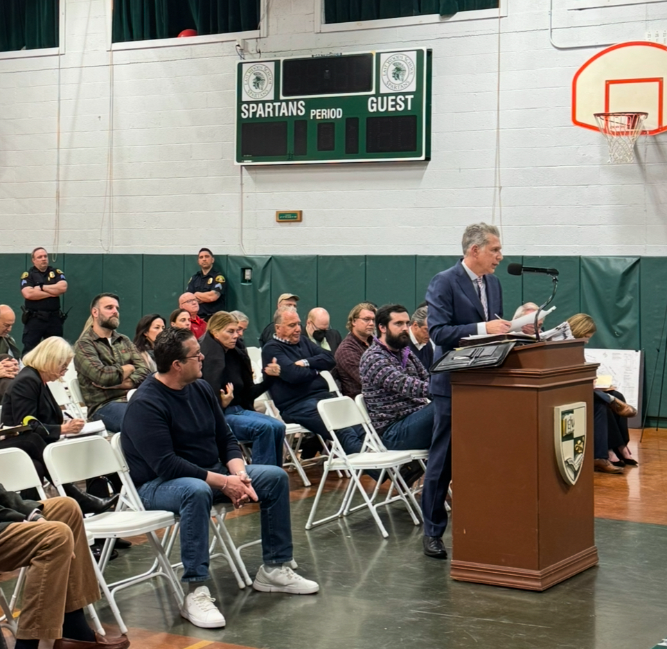 Attorney Andrew Levitt at the Feb. 25 Oyster Bay Cove Board of Zoning Appeals meeting