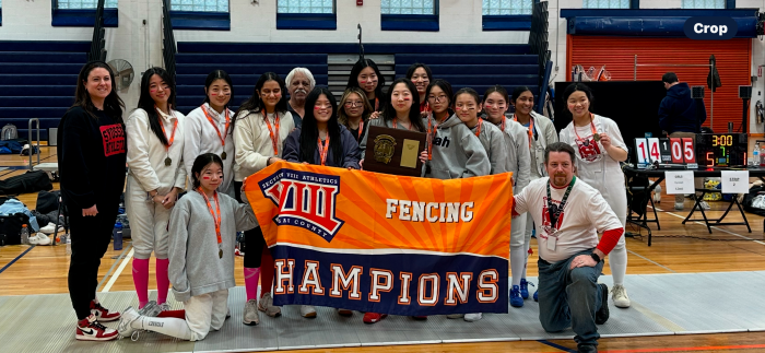 The 2025 Syosset girls' fencing team takes 1st place at the Long Island Championships