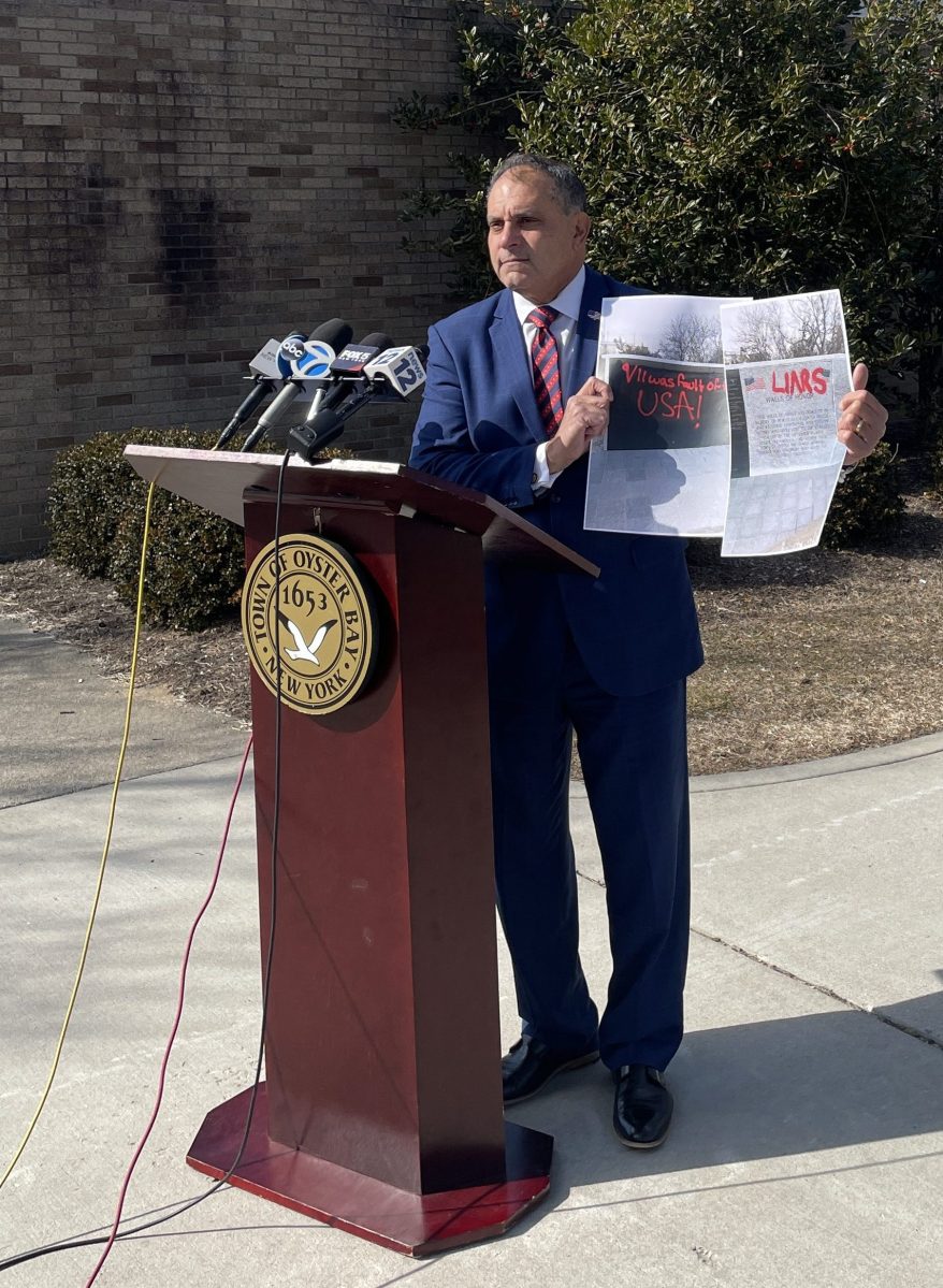 Town of Oyster Bay Supervisor Joseph Saladino speaks about defacing of two 9/11 memorials at Tobay Beach