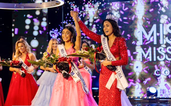 Newly crowned 2025 Miss Connecticut Jenna Hofmann, right, and 2025 Miss Connecticut Teen USA Daviana Plaza.