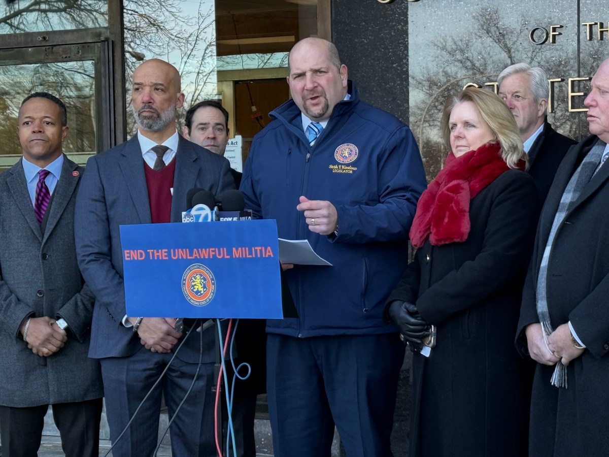 Democratic lawmakers including Legislator Seth Koslow are suing Nassau County Executive Bruce Blakeman over his plan to create a private militia of armed citizens.