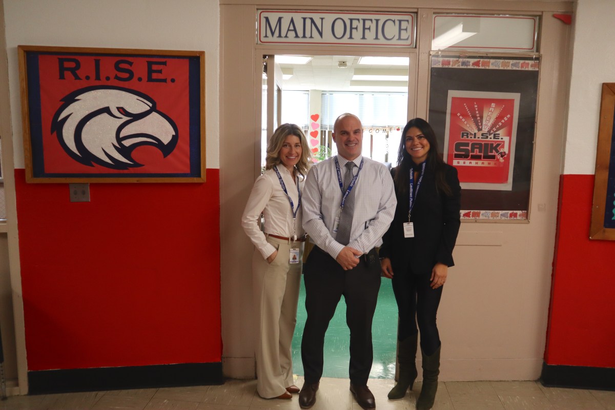 Jonas E. Salk Assistant Principal Amy O’Grady, Principal John Zampaglione and school psychologist Barbara Montiero-Grady were honored to receive the State School of Character designation