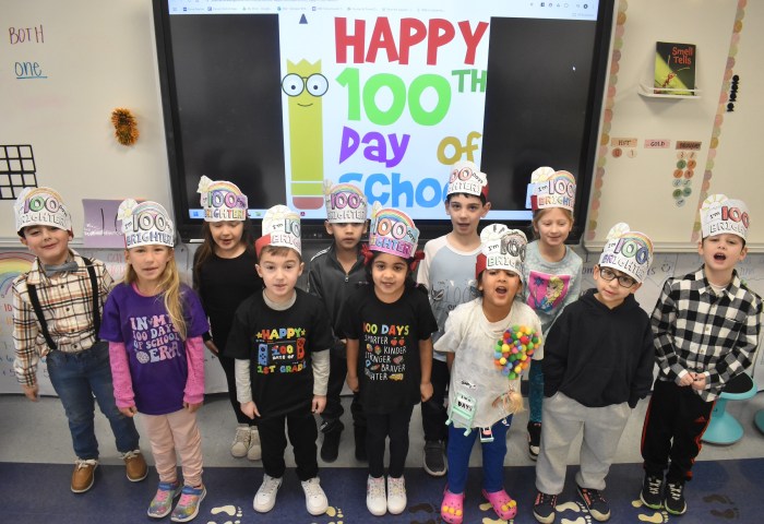 McKenna Elementary School first graders celebrating the100th day of the school year on Feb. 24.