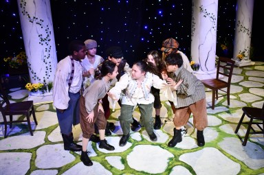 Students perform on the stage Shakespeare's "A Midsummer Night's Dream"