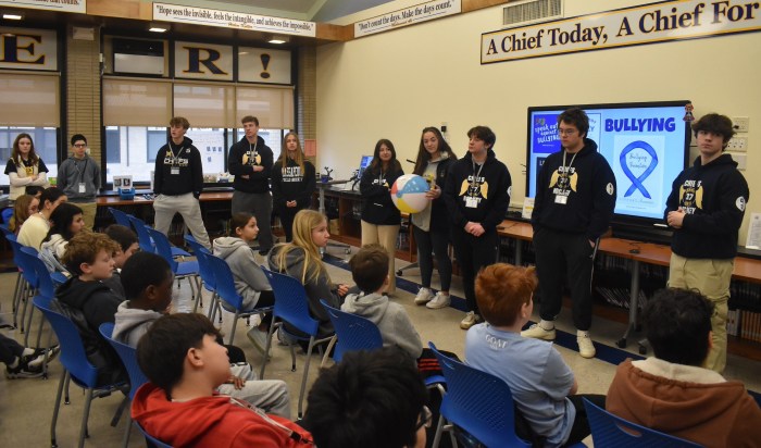 The Massapequa High School Student Advisory Council presented to sixth graders at Berner Middle School on Feb. 5 and 6.