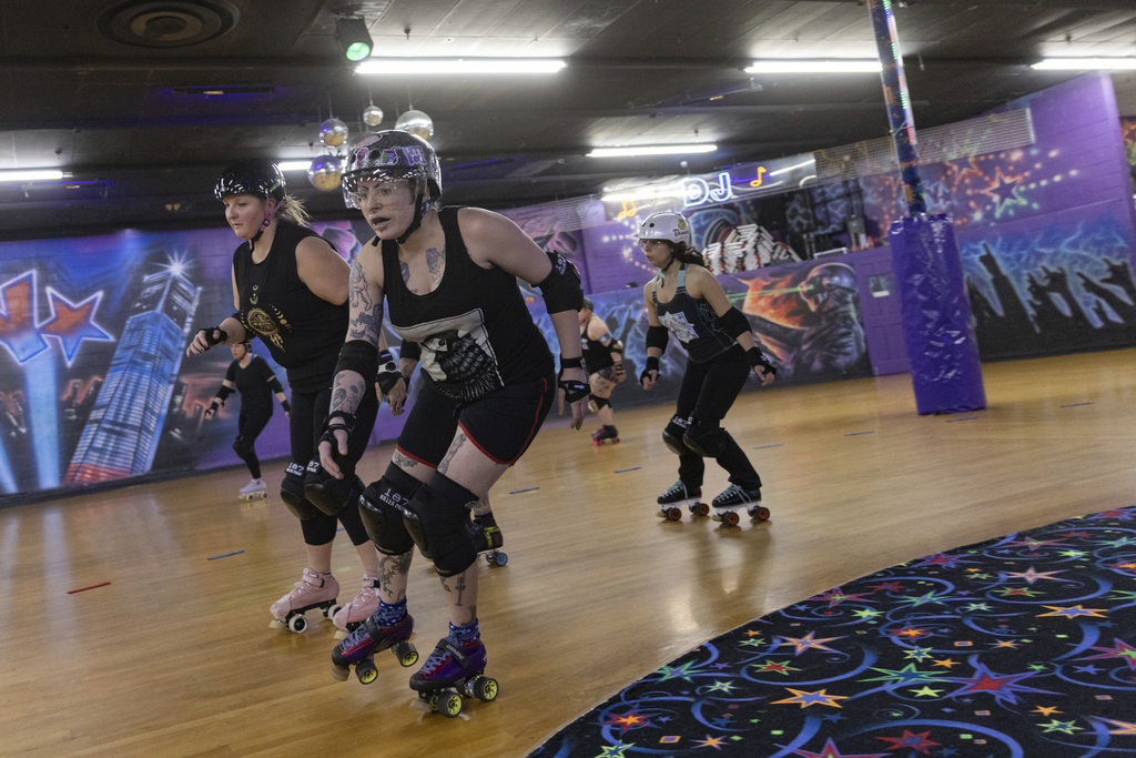 Members of the Long Island Roller Rebels, who have filed a lawsuit challenging Nassau County's law barring trans athletes from female sports