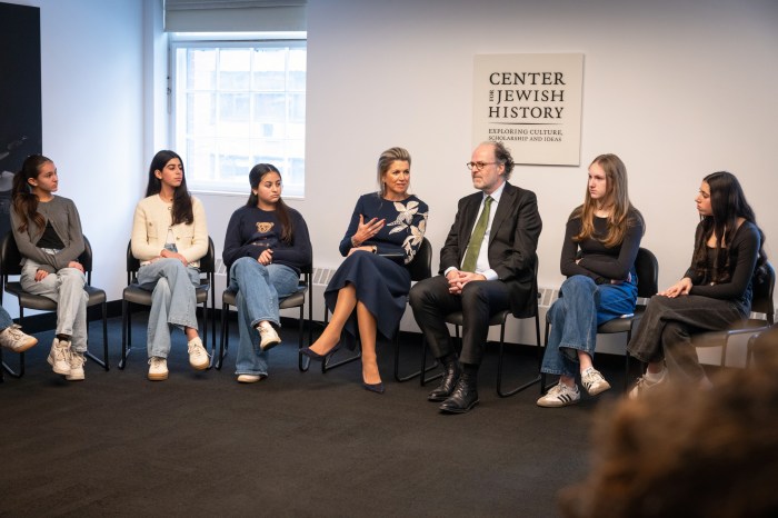 After the tour, Queen Maxima spoke with students from Great Neck North High School