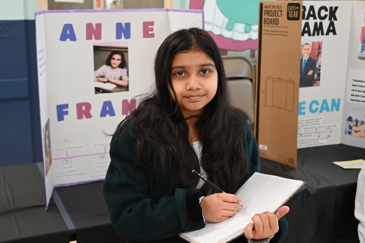 Anne Frank at the fourth-grade wax museum event at Fork Lane Elementary School in Hicksville.