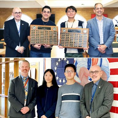 Great Neck North High School named Johnathan Ahdout salutatorian and Isaac Xu valedictorian (top, left to right). The top students for South High School are salutatorian Laura Zhang and valedictorian Ruiqi Liu (bottom, left to right).