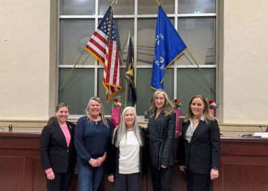 From left to right, Council Member Marsha Silverman, Dawn Riley, Josephine Linden, Melissa Bert, Nassau County Legislator Delia DeRiggi-Whitton at the Female First panel