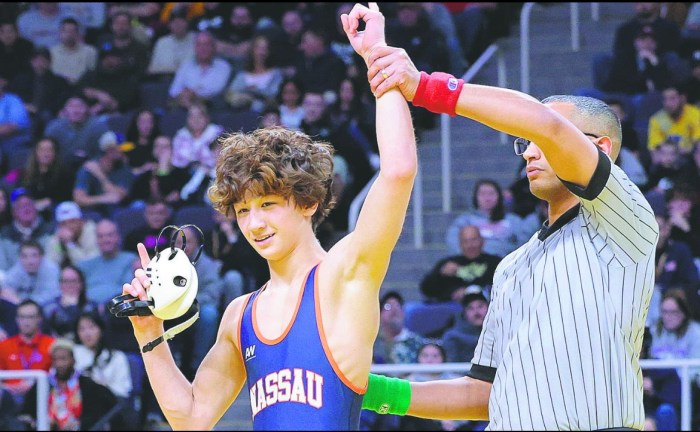 Colton Schmiesing placed no. 1 in the state wrestling championships, earning the first title in Oyster Bay High School wrestling program history