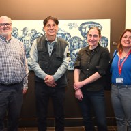 Richard Helling, artist Sunkoo Yuh, Stony Brook Associate Professor of Social Welfare Robin Deluca-Acconi and Haylee Hebenstreit attended the lecture and reception in the Charles Wang Center.