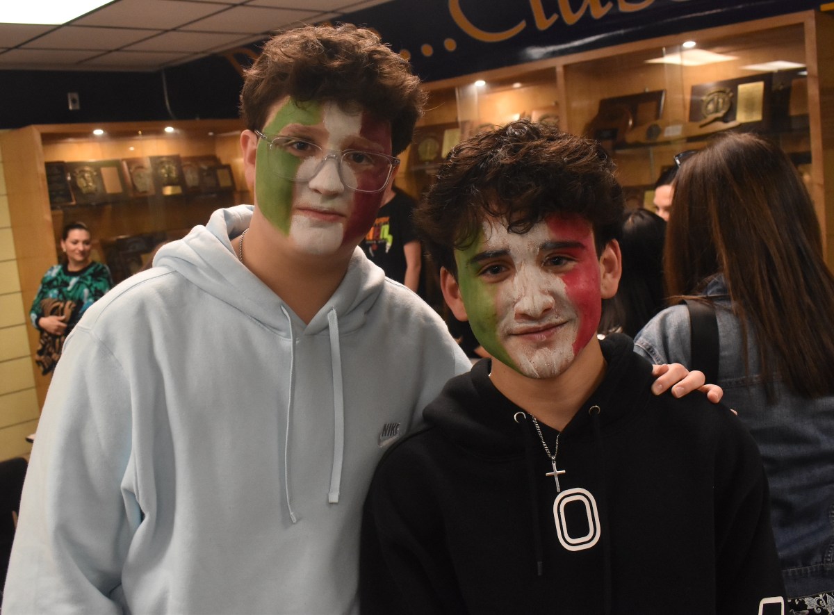 Eighth grader Zach Mark, left, and ninth grader James Ruiz took advantage of the face painting station provided by the National Art Honor Society.