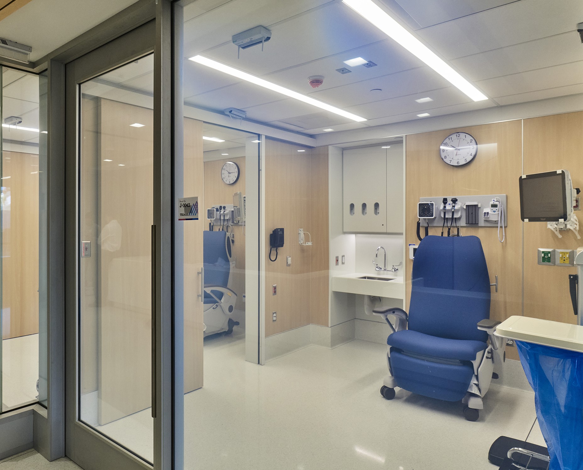 The expanded emergency department features new nursing stations, bedside triages, a trauma unit and a radiology bay.