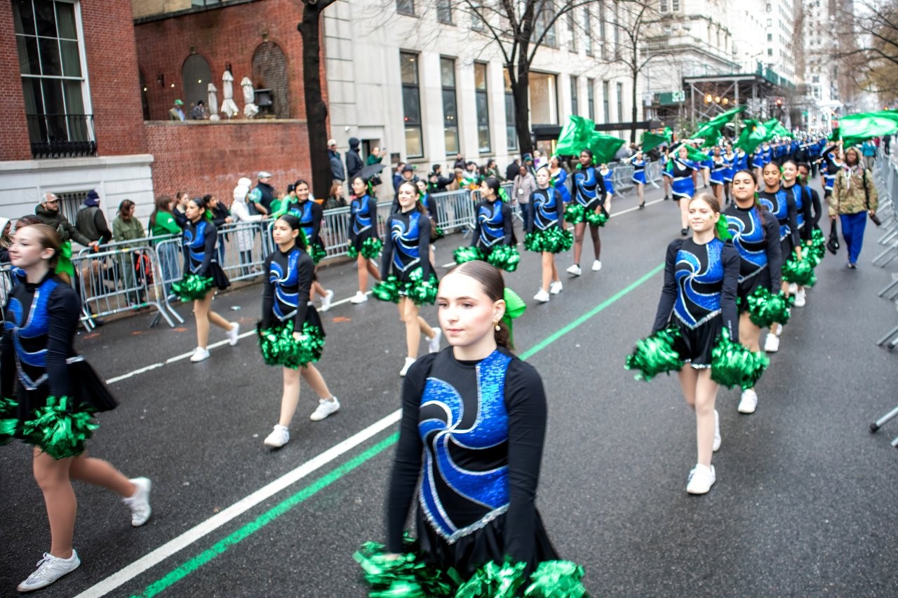 The kickline team brought their North Babylon Bulldogs spirit, repping blue and white school colors along with green pompoms for St. Patrick's Day.