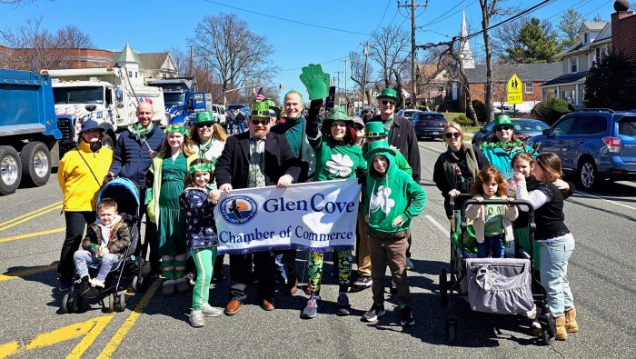 The Glen Cove Chamber of Commerce marches in the St. Patrick's Day parade on Sunday, March 23