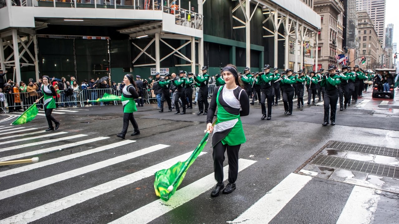 The Seaford High School color guard got the NYC St. Patrick's Day parade crowd excited for the upcoming marching band.