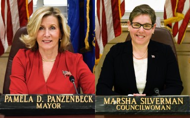 Glen Cove's Mayor Pamela Panzenbeck (L.) and Council Member Marsha Silverman (R.)