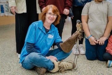 The Wildlife Center of Long Island brought a falcon to Central Boulevard Elementary School